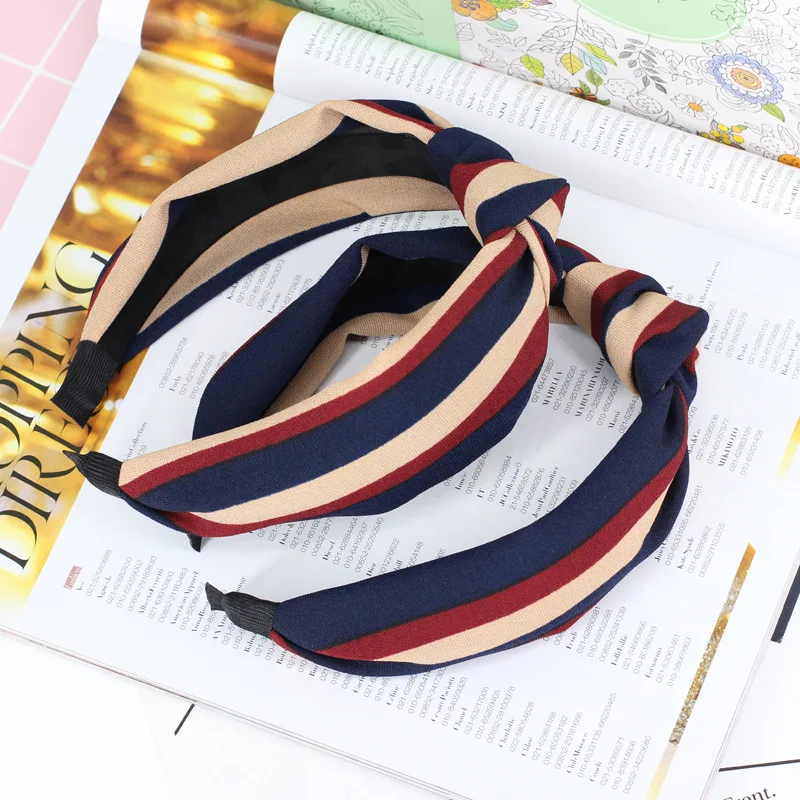

Handmade Summer Style Striped Hairband Headband For Women Center Knot Hairbands Fashion Hair Hoop Band Turban Hair Accessories