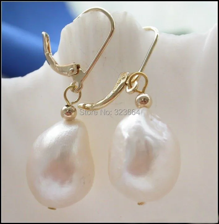 

16MM white BAROQUE FRESHWATER PEARL DANGLE EARRING