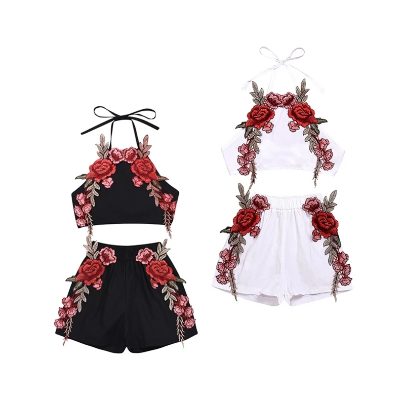 

Toddler Kids Baby Girl Clothing Suits Flower Strap Top Shorts Pants 2PCS Baby Outfit Clothes Set Children Summer Sunsuit Sets