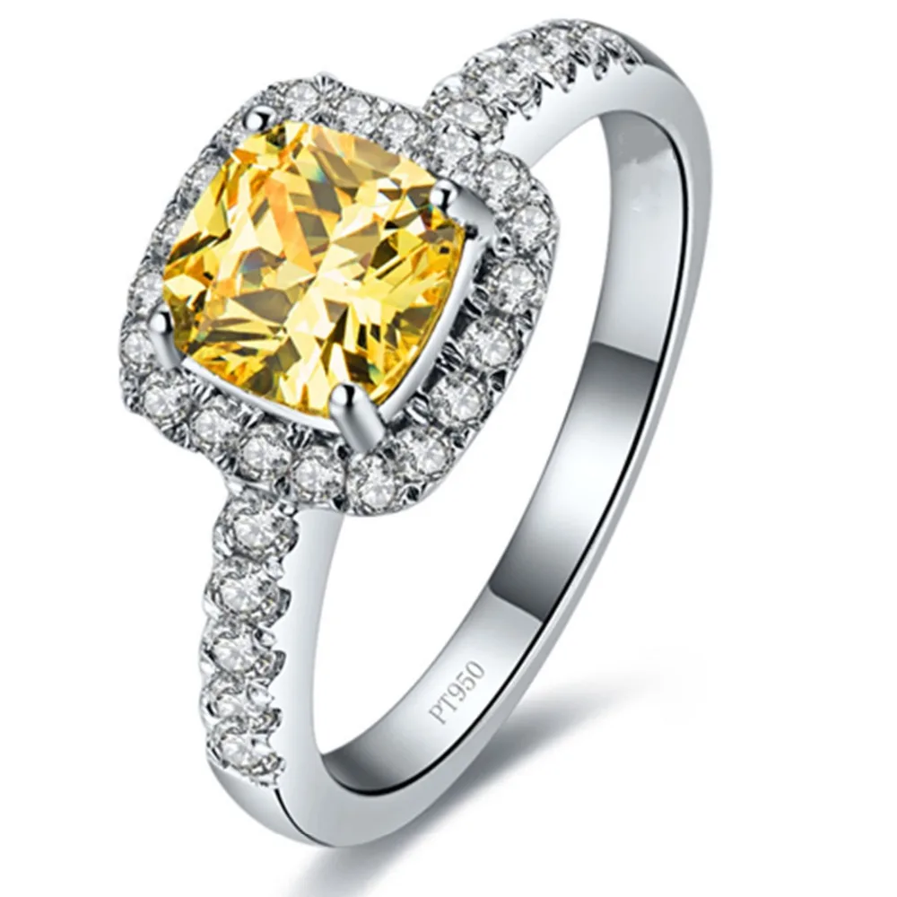 THREEMAN 1Ct Brilliant Cushion Cut Synthetic Yellow Diamonds Pillow 925