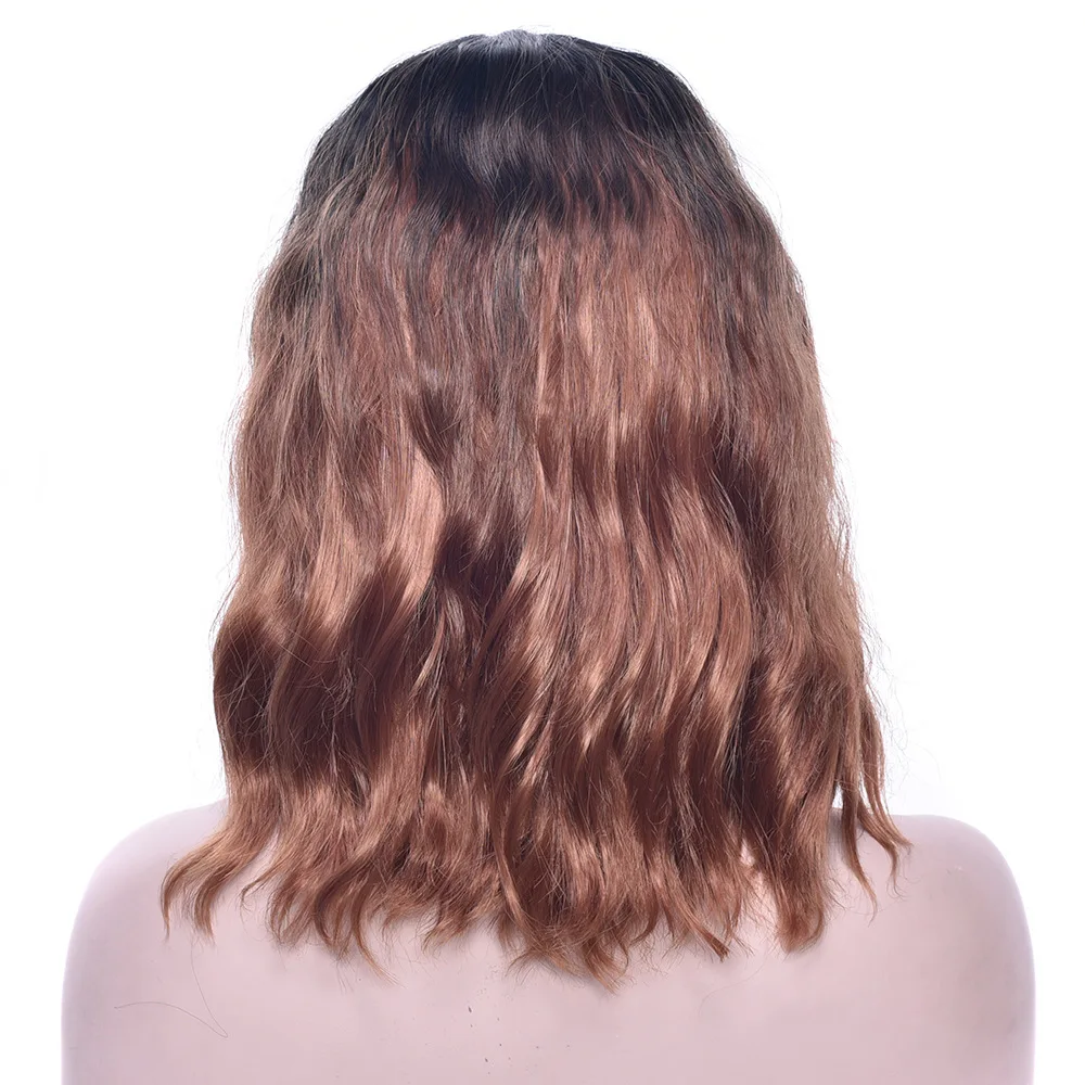 GRES вьющиеся Для женщин средней части нет кружева парики высокого Температура волокна синтетического Bobo волос черный градиент 14 дюймов