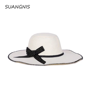 

2019 New straw hat women Round Top Raffia Brim hat sun hat foldable sun block UV protection panama hat Lady Flat Gorras