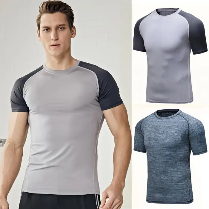 Популярные мужские фитнес-футболки Slim Fit быстросохнущие дышащие эластичные топы для тренировок DO2