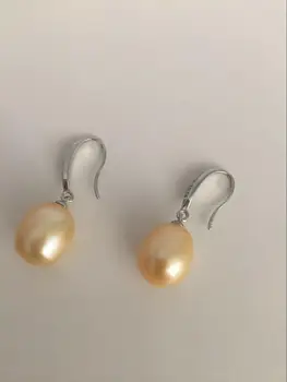 

a pair11- 2mm south sea gold pearl dangle pearl earring 925s