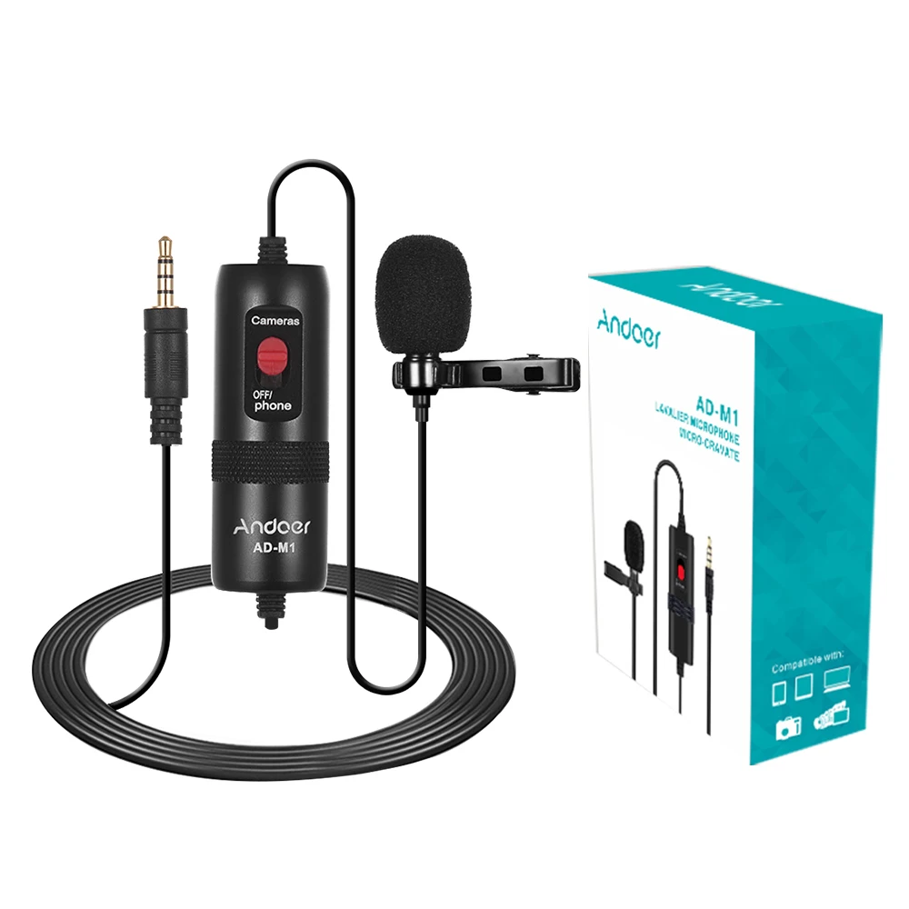 

Andoer AD-M1 Omni-directional Condenser karaoke Lavalier studio camera Microphone with Foam Windscreen for iPhone Smartphone
