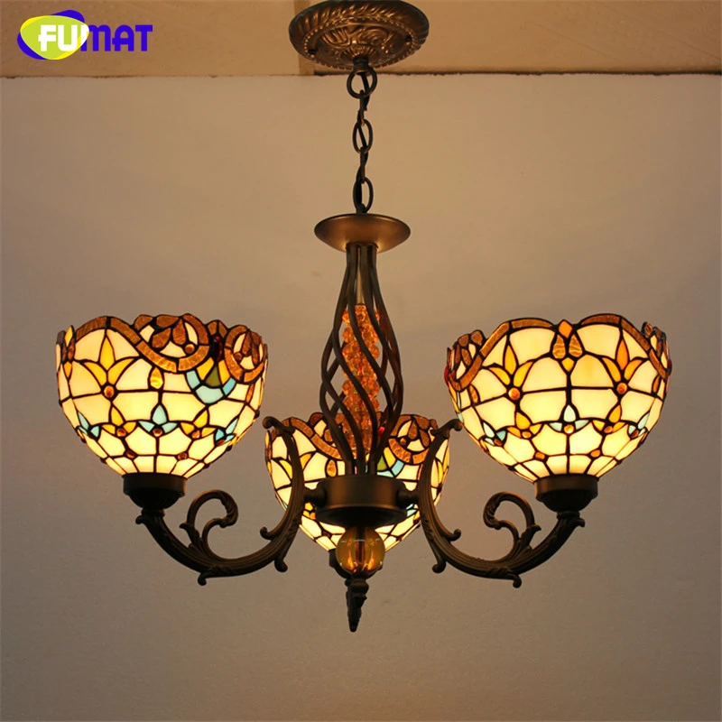 FUMAT Stained Glass 3 Lights Pendant Lamp Antique Glass ...