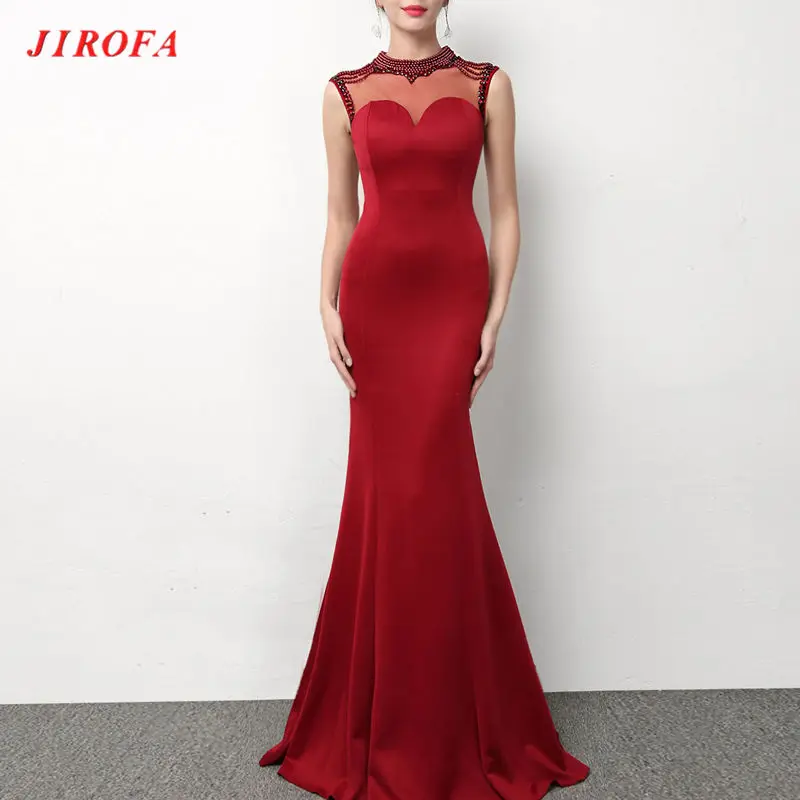 

JIROFA 2019 Summer Dress Women Vistidos Maxi Dresses Women Prom Party Bead Trumpet Sexy & Club Mesh Long Dresses Blue