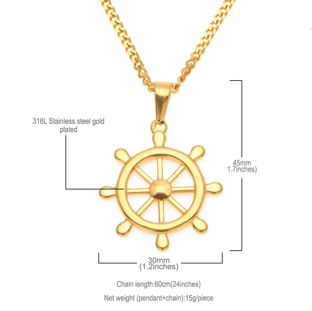 Boat Wheel Rudder Pendant Charm Ship Sailor Navy Stainless Steel 24 Inch  Cuban Chain Necklace Collares Fashion Master Jewelry