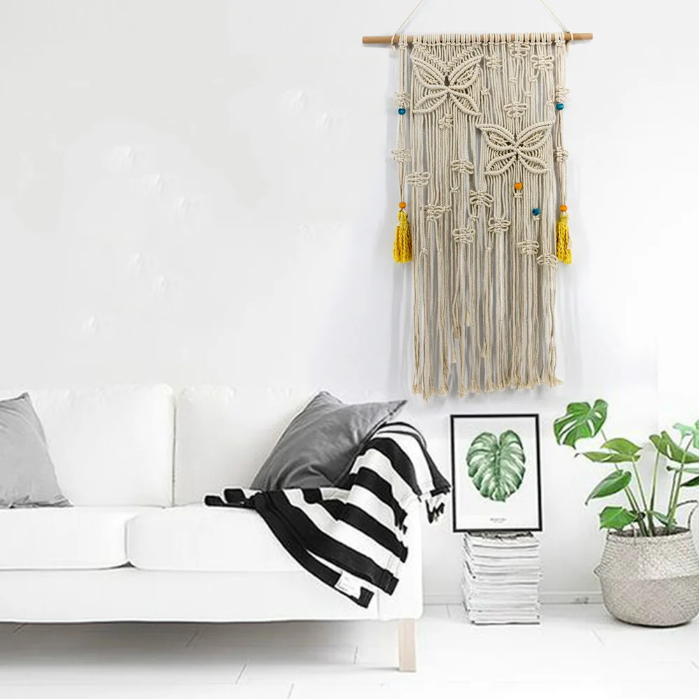 

Handmade Bohemian Macrame Wall Hanging Natural Cotton Handmade Woven Tapestry Wall Art Living Room Decoration