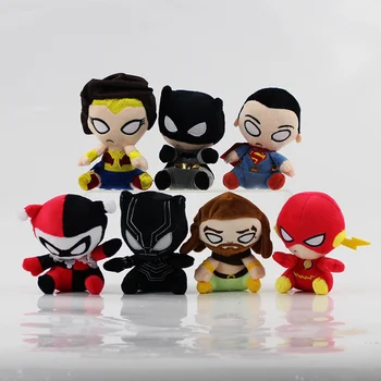 

7pcs/lot 12-14cm The Avengers Deadpool Batman Superman Black Panther Wonder Woman Aquaman Stuffed Keychain Plush Toy Gift Doll