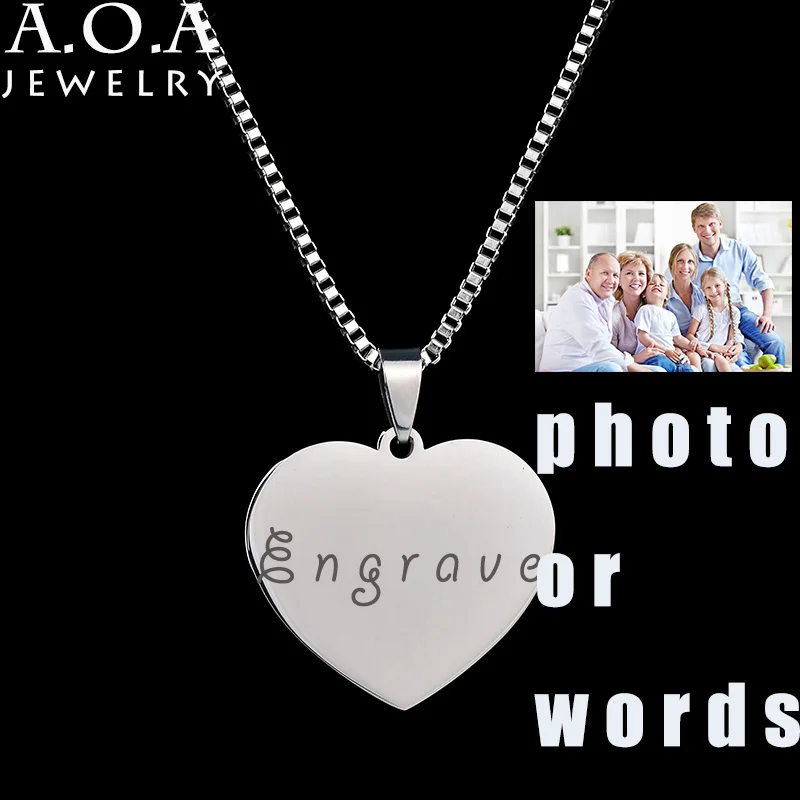 

Personalized Stainless Steel Name Pendant Necklace Heart Love Engrave Photo Name Necklace For Family Gift