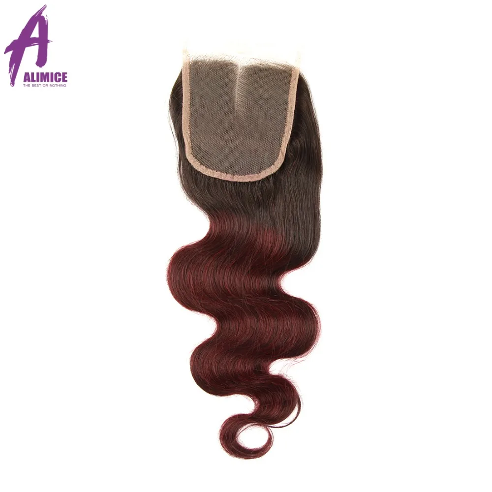 Alimice Hair Ombre Brazilian Body Wave 3 Bundles With Closure 1B99J Ombre Human Hair Bundles With Closure Remy Hair 4PcsLot (4)