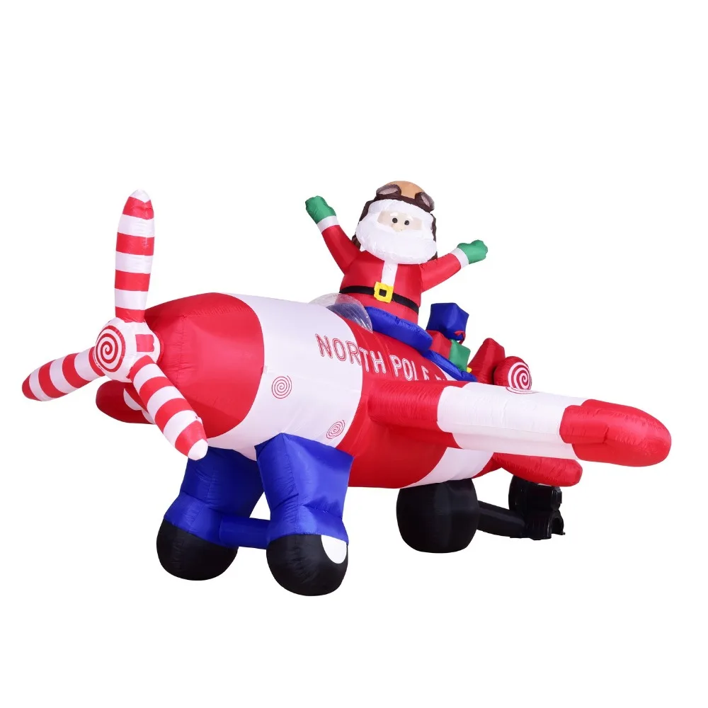 Christmas Inflatable Santa by Airplane 8 feet Long Animated Tail Rotation Outdoor Yard Holiday