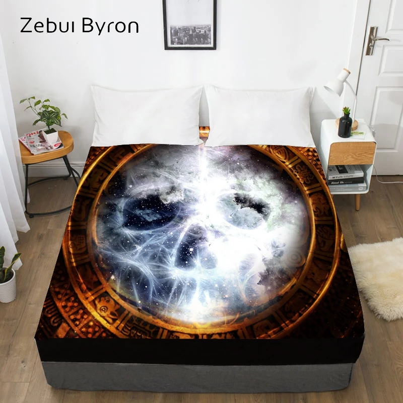 

Fitted Sheet 150/180/200/160x200cm,3D HD Digital Print Custom Bed Sheet With Elastic,Mattress Cover Magic skull,drop ship