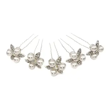 

5pcs Delicate Women's Bridal Pearl Rhinestone U-Shaped Hairpins Hair Clips
