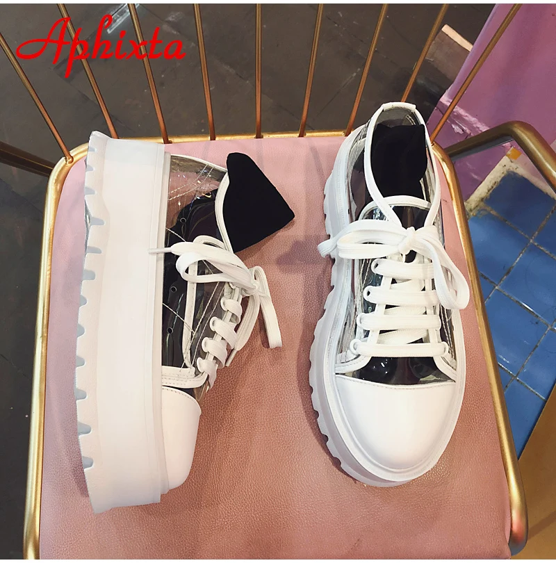 Aphixta/прозрачная обувь на платформе; женские ботильоны на массивной подошве со шнуровкой; стильная женская модная обувь для студенток