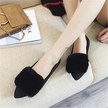 Korean version of the spring new pointed hairy women single shoes peas casual flat shoes students flat with women's shoes