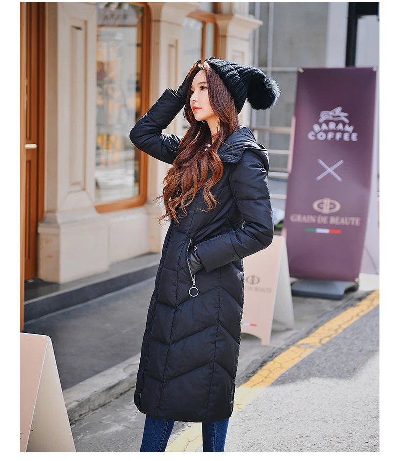 Dabuwawa зимнее черное ветрозащитное длинное теплое пуховое пальто для женщин с капюшоном, толстая Высокая Уличная Повседневная Верхняя одежда, пуховики D18DDW042