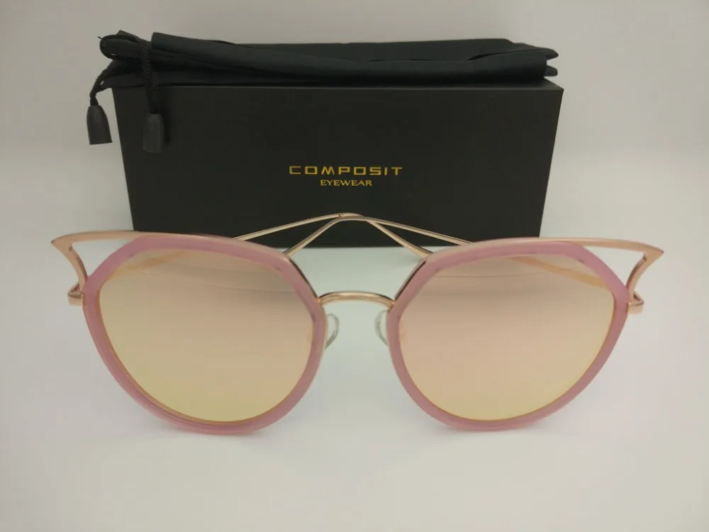 Новые брендовые солнцезащитные очки Composit модные зеркальные женские золотые Ретро Черные розовые золотые кошачьи глаза сплав Винтажные Солнцезащитные Очки