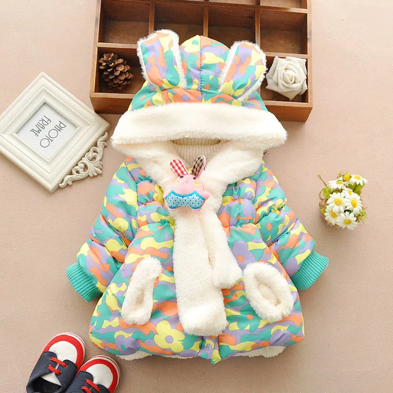 

Winter Clothes Kids Outerwear European Coats Jackets Baby Girls Rabit Long Keep Warm Overcoat Children Clothes Set for Girl