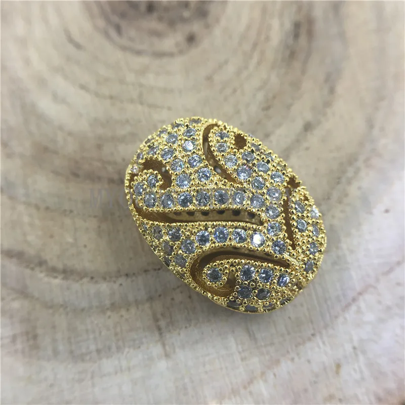 Pure Gold My0755 Овальный Micro Pave CZ цирконий Бусины, Цвет покрытием Медь очарование металла Распорки Бусины, проложить Циркон листьев браслет Бусины - Цвет: Pure Gold