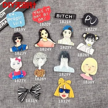 

Offbeat Design Jewelry Acrylic Badge cartoon creative girl brooch Collar Tips Enamel Broche XZ65
