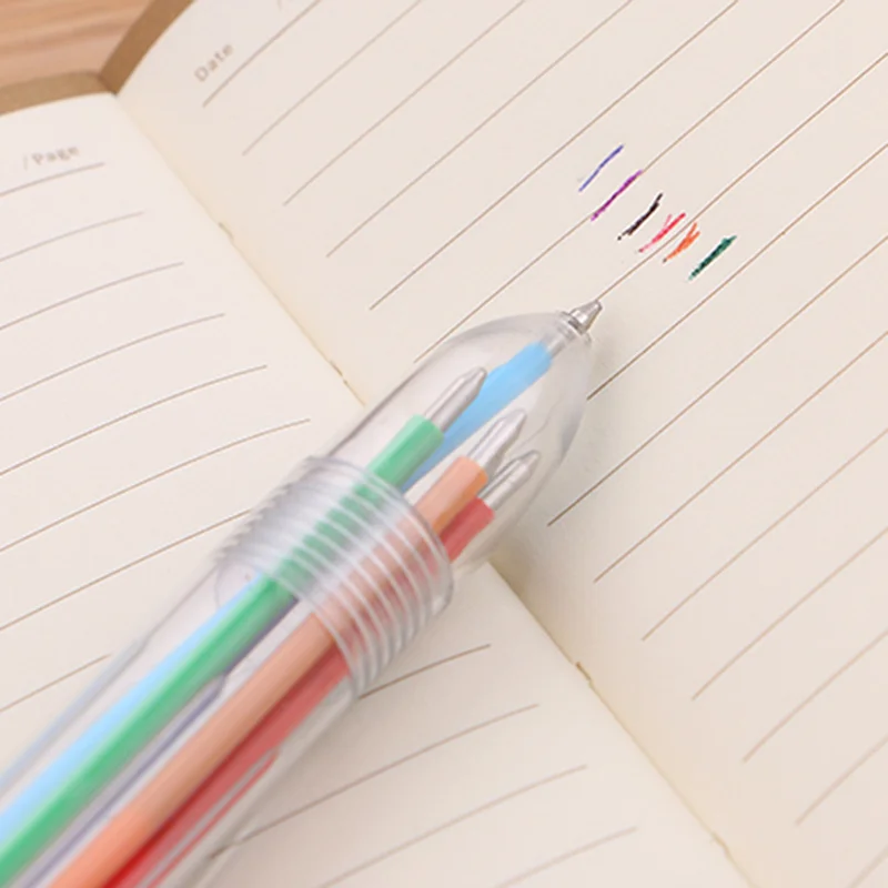 

100 Pcs Creative Transparent 6 - Color Ballpoint Pen Cute Student Stationery Multicolor Oil Color Ball Point Pen