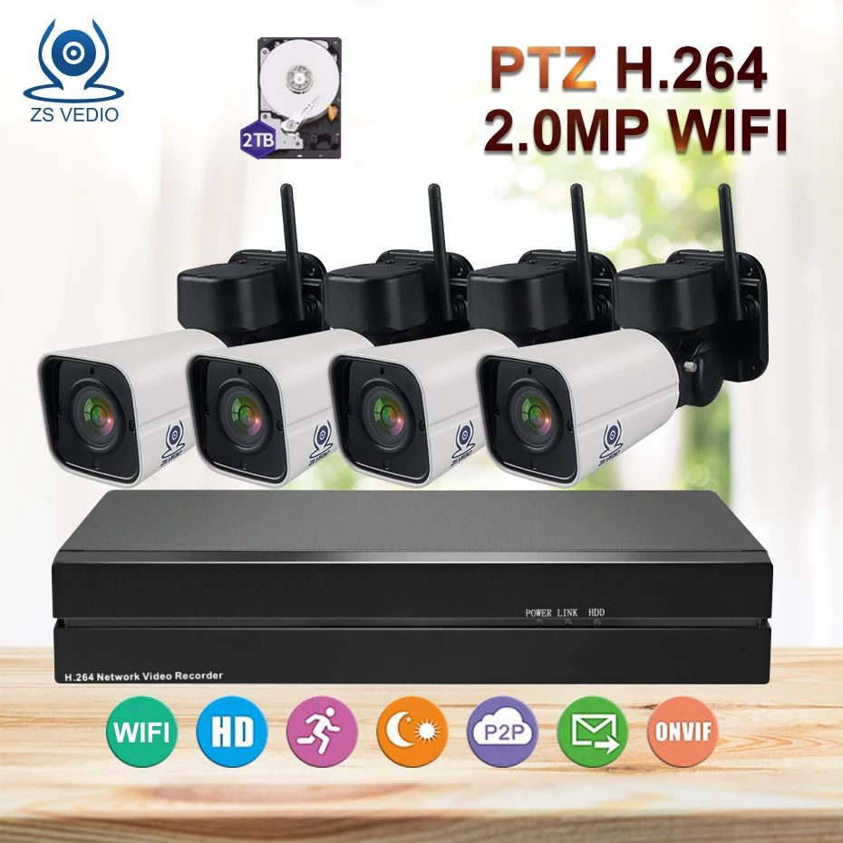 

ZSVEDIO 4CH H.264 PTZ wifi 4X Zoom NVR Kit CCTV System IP Camera Outdoor Video Security Surveillance Set Night Vision