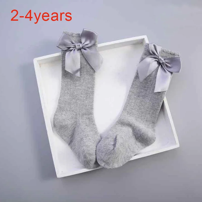 gray M От 2 до 4 лет летние сетчатые хлопчатобумажные носки для маленьких девочек, длинные носки с бантом Детские хлопковые смешанные Гольфы зимние носки для девочек - Цвет: gray M