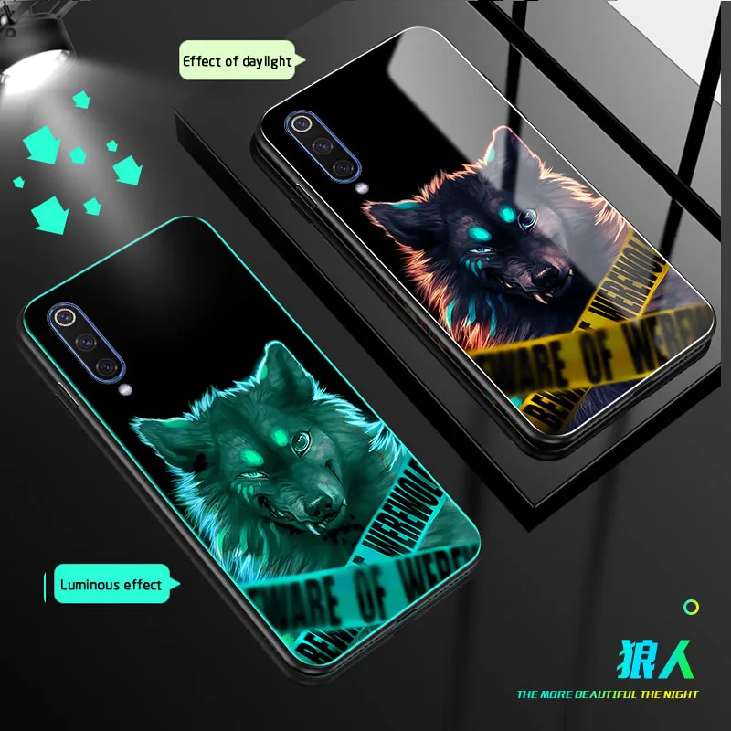 Tempered Glass Luminous Phone Case For Xiaomi MI 9 Luxury case SE Color pattern redmi note 7 back Cover | Мобильные телефоны и