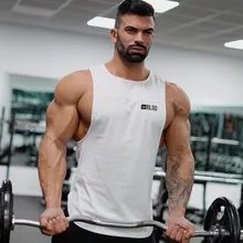 Новые мужские топы для бодибилдинга тренажерные залы фитнес хлопчатобумажные рубашки без рукавов Crossfit Стрингер майка мужской летний пляжный комбинезон жилет