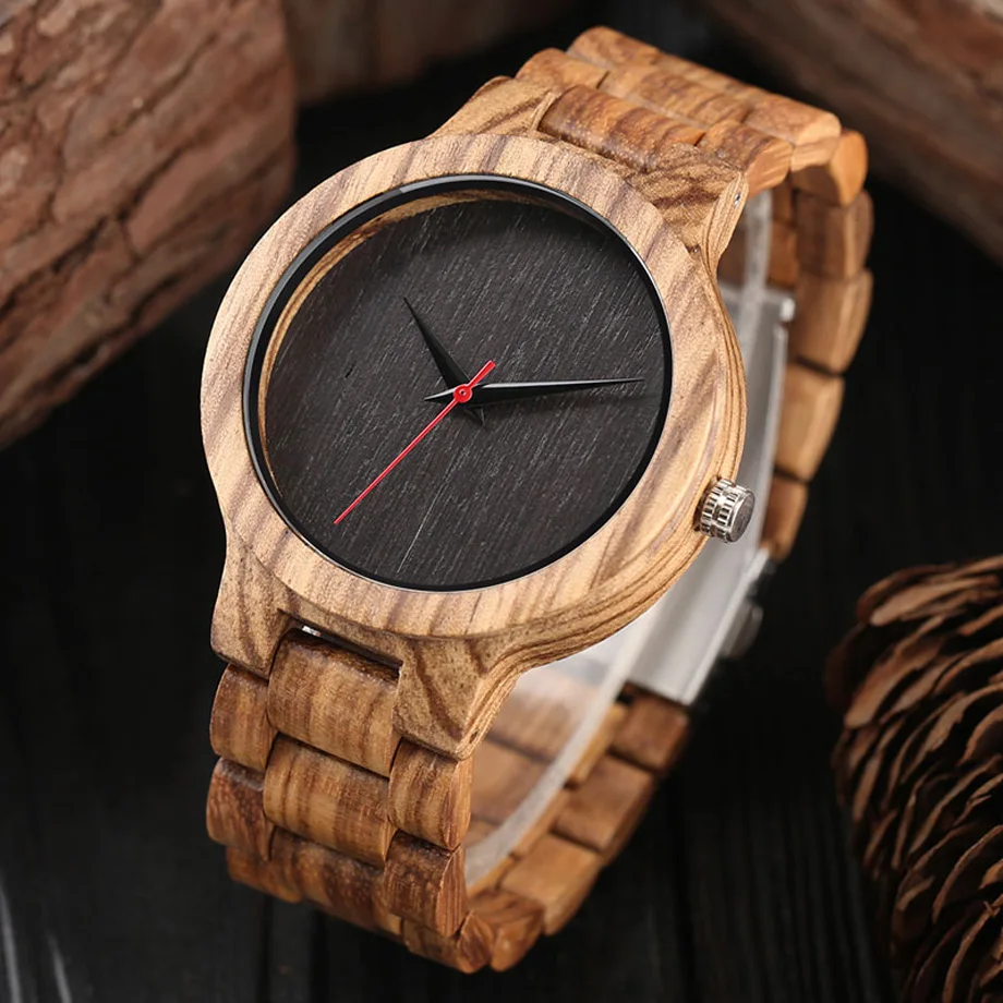 Unique Men Creative Wood Watches Full Natural Bamboo Handmade Wooden Sports Quartz Wristwatch Top Quality Red Second Hands Clock (8)