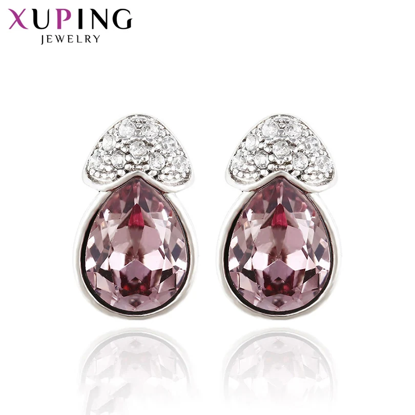 Серьги гвоздики Xuping простые дизайнерские кристаллы в форме сердца от Swarovski