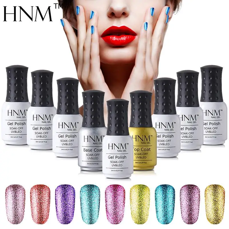 HNM 8ml Bling Platinum Nail Polish UV LED Vernis a Ongle Hybrid Gelpolish Varnish Nail Glue Stamping Paint Nail Art