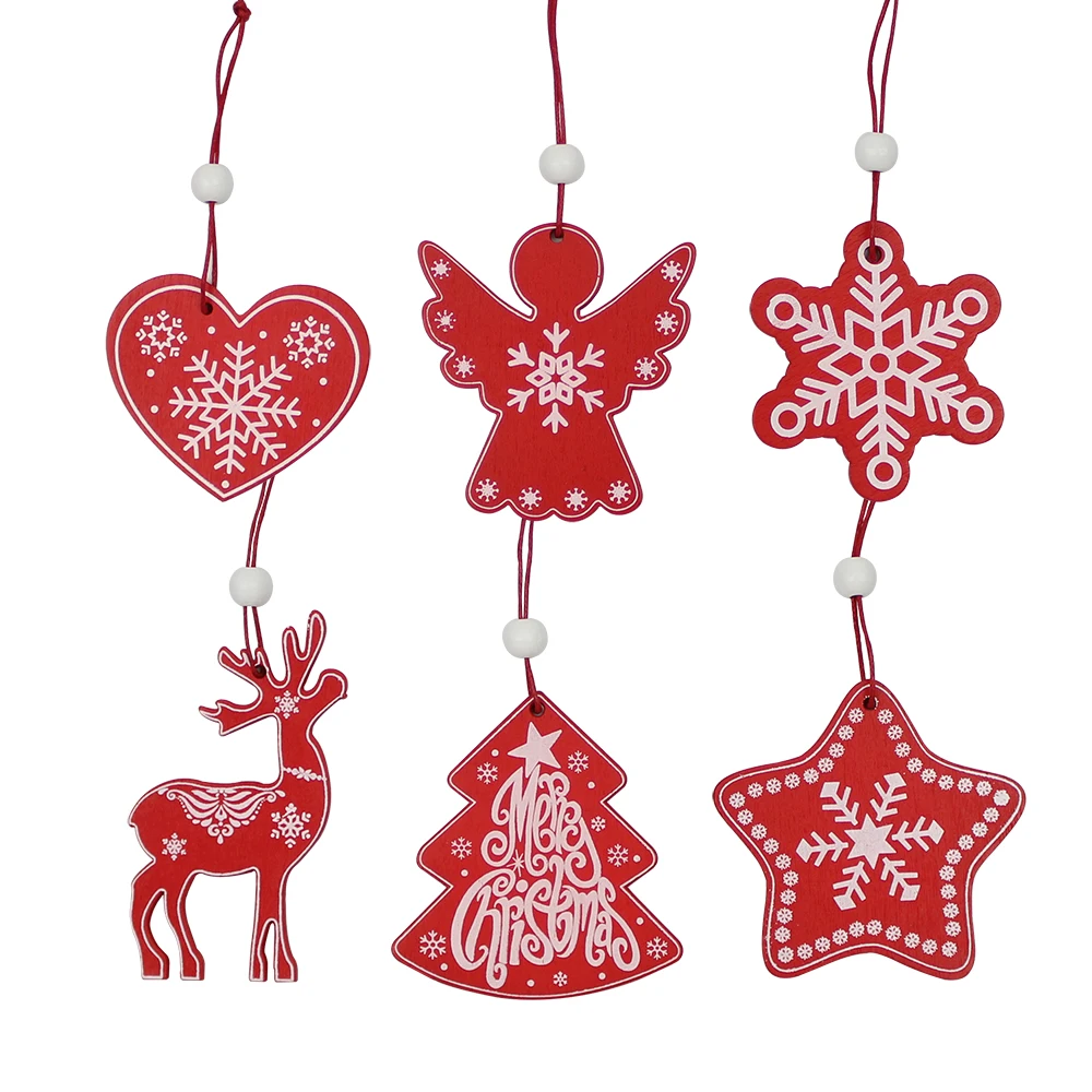 HUADODO 6Pcs Creative Printing Wooden Christmas Pendants Ornaments for Xmas Tree Hanging Ornament Party Christmas Decoration