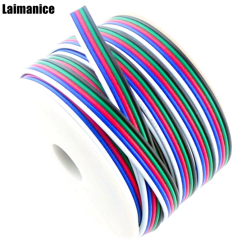 

5M-100M 5 pin cable wire 22 AWG RGB Extension Connector Blue/Red/White/Green/Black for RGBW SMD 5050 3528 Led strip light