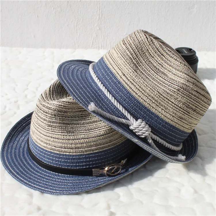 

Male Female Gradient color Straw Jazz hat Classic Twist Rope girdle Panama Jazz Hat beach hat for women Men chapeau de paille