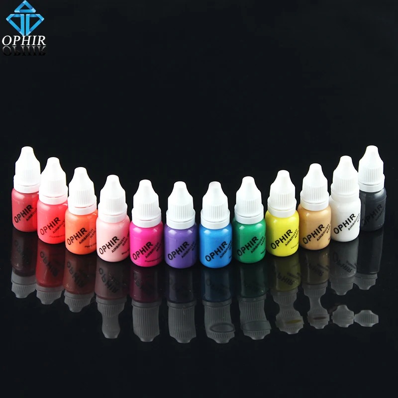  OPHIR Acrylic Water Inks Airbrush Nail Ink for Nail Art Polish 10ML/Bottle Temporary Tattoo 12 Colo