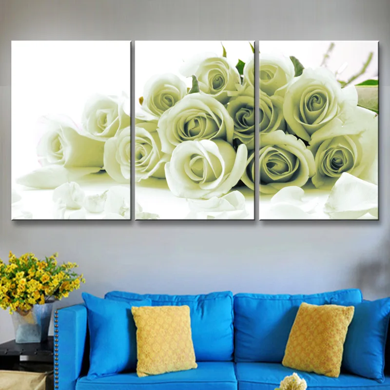 3 pieces high-definition print White Rose canvas oil painting poster and wall art living room picture PF3-021 (5)