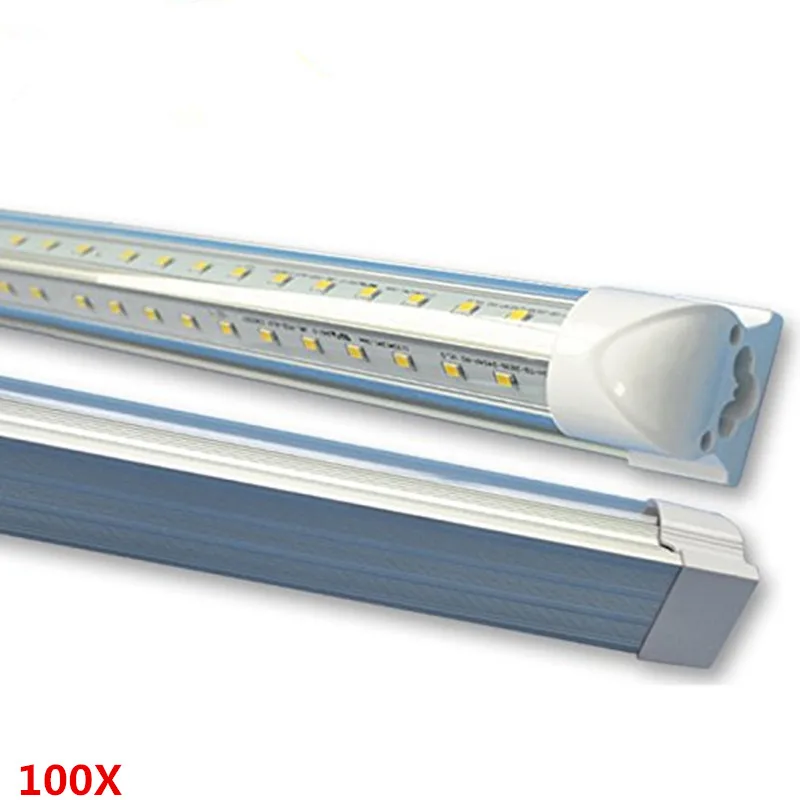 

100X LED Tube Lights 8FT 65W, Double-side V-shape Integrated, AC85-265V SMD2835 Clear Cover Warm white LED Cooler Door Lights