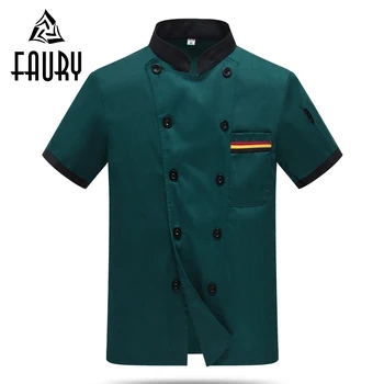 

Unisex Double Breasted Short Sleeve Kitchen Workwear Hotel Cafe Bakery Waiter Restaurant Chef Cooking Jackets Tops Aprons