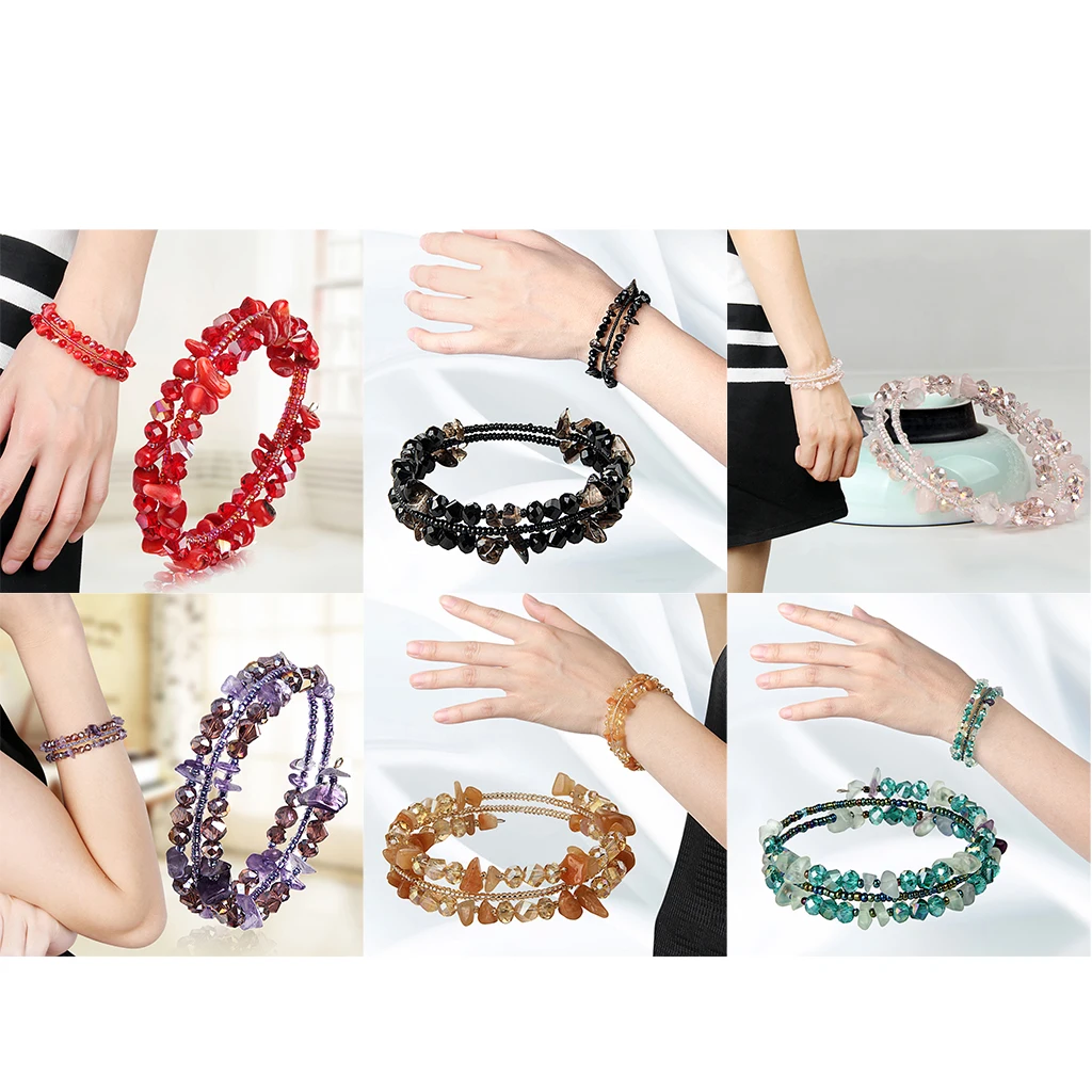 Irregular Shaped Loose Beads Strand Triple Layer Wire Bracelet Women Fashion Jewelry