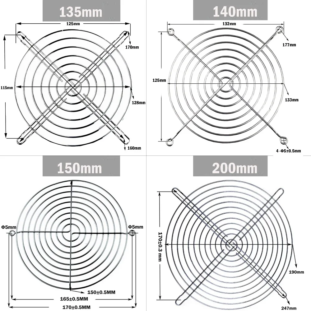 10PCS Cooling Fan Guard Metal Grill Computer Fan Grill Cover 30mm 40mm 50mm 60mm 70mm 80mm 90mm 120mm 135mm 140mm 170mm 200mm