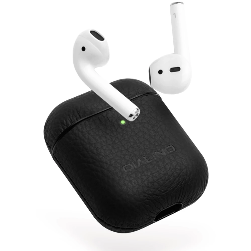 

QIALINO Soft Genuine Leather Case for Apple Airpods 1/2 Handmade Shockproof Cover Earphone Cover for Apple Airpods 1/2