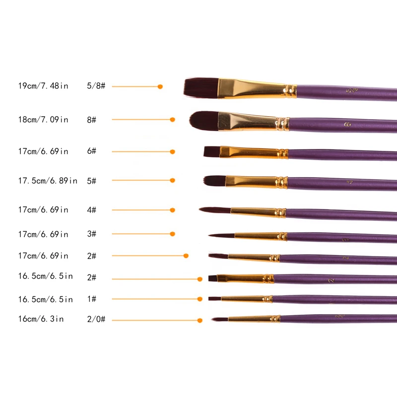 10 шт фиолетовый набор кистей для рисования для художника нейлоновые волосы акварельные акриловые кисти для живописи маслом Рисование художественные принадлежности