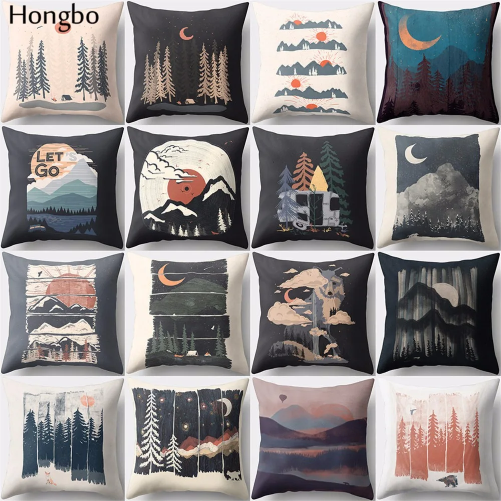 Hongbo 1 Pcs Mountain Tree Night View Cushion Cover Covers Pillow Cases | Дом и сад
