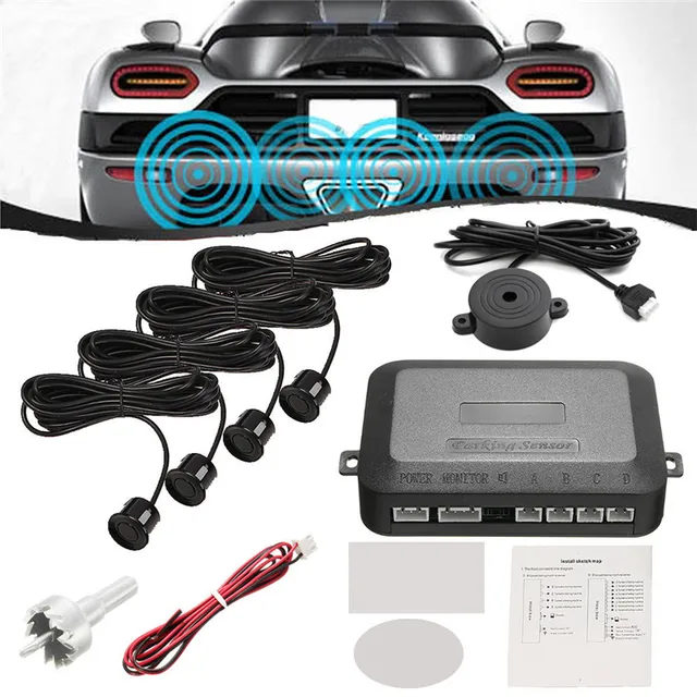 DC 12V  200mA Auto Car Accessories Original New HLEST Parking Sensor Colorful Radar Recoil Car Buzzer Alarm System 4 Kit Camping