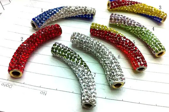 

20pcs 40mm Pave Micro crystal rhinestone polymer clay Crystal Connector Bar Tube Curved finding bracelet connector