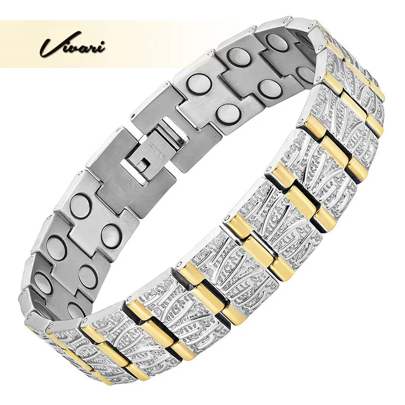 

Healing Titanium Therapy Male Bracelets&Bangles Magnetic Energy Bracelet for Men 2-Tone Color Pulseras Hombre Light Weight