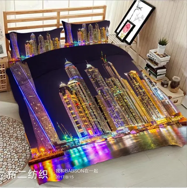 

Morden 3D City lights Bedding Set Milky way Quilt Cover Set King Queen Twin Size Home Textiles Drop Ship